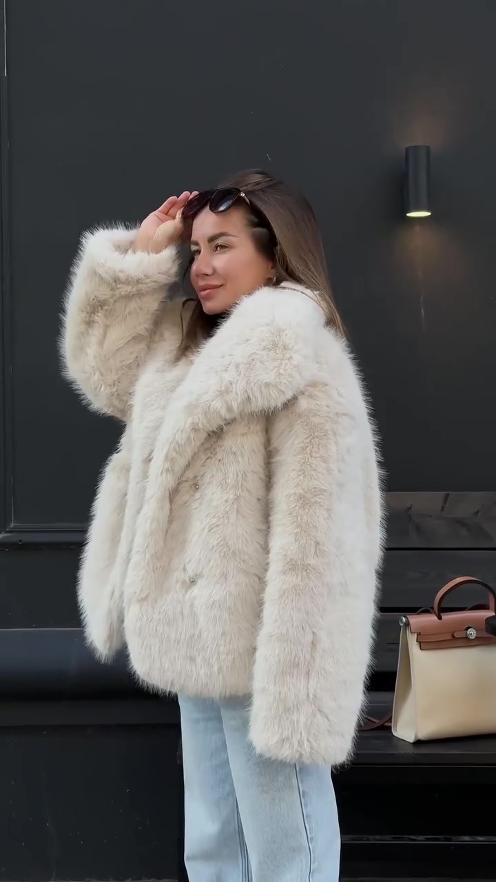 Designer white short fur coat