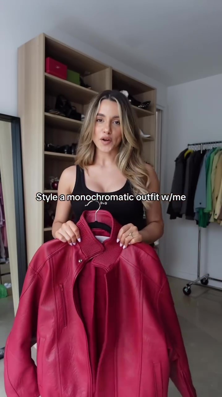 Designer red leather jacket winter coat