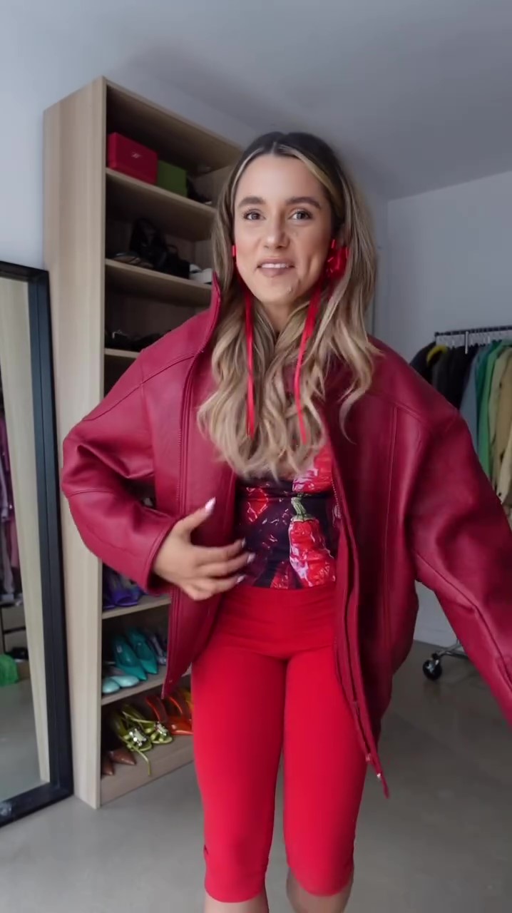 Designer red leather jacket winter coat