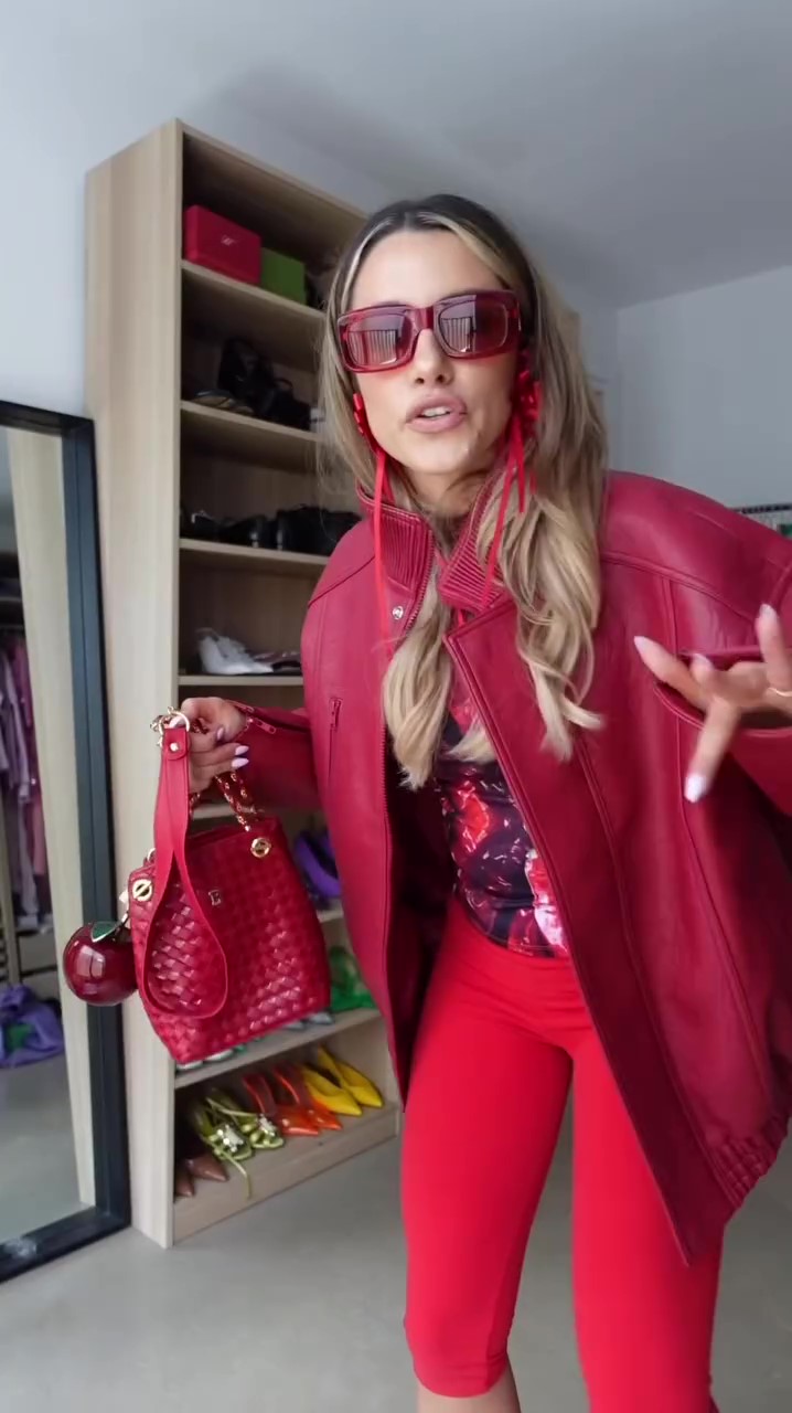 Designer red leather jacket winter coat