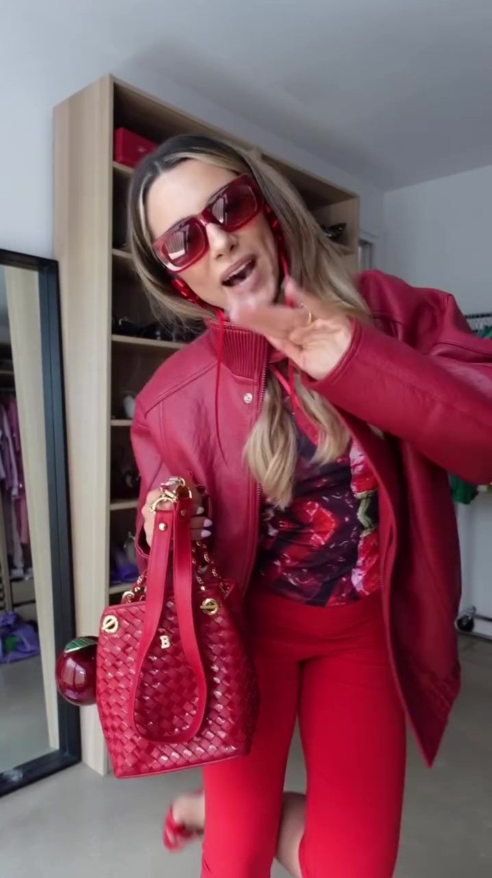 Designer red leather jacket winter coat