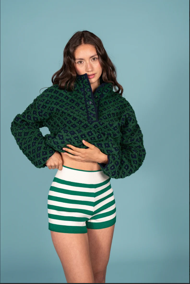 Elegant Patterned Mock Neck Fleece Pullover