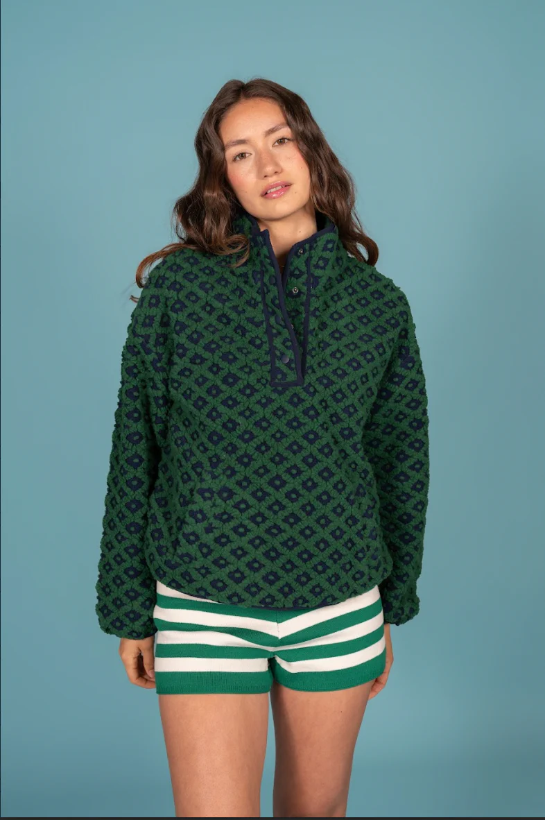 Elegant Patterned Mock Neck Fleece Pullover