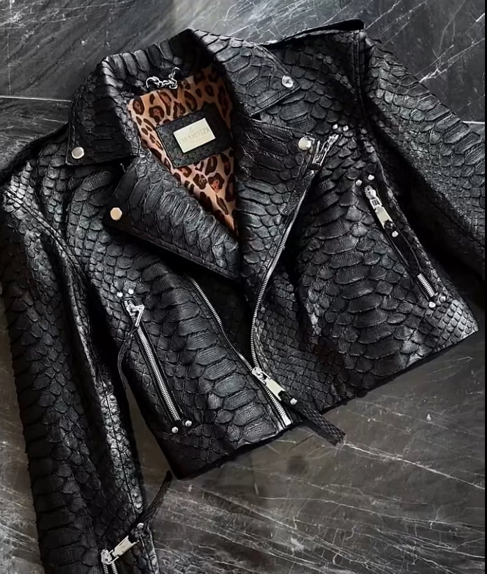 Dark Grey Crocodile Embossed Leather Jacket-Mesadic