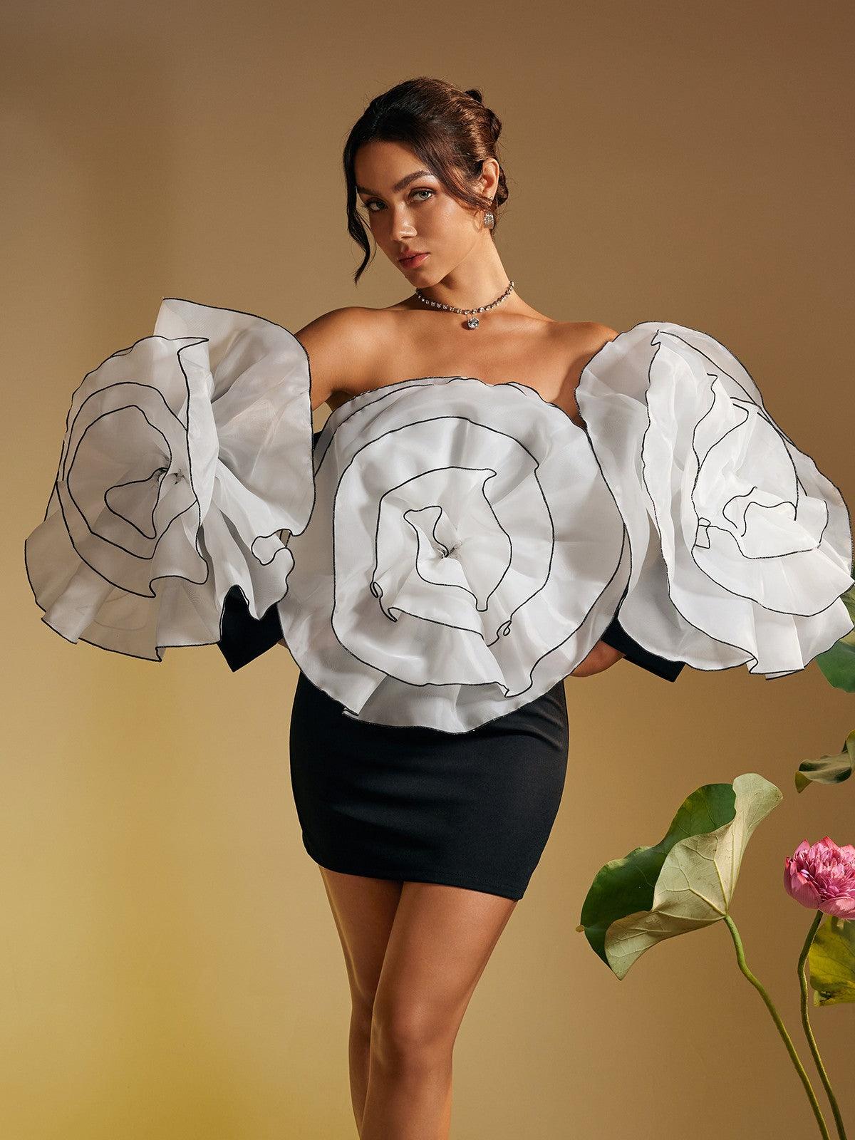 Selasi Off Shoulder Flower Mini Dress - Mew Mews