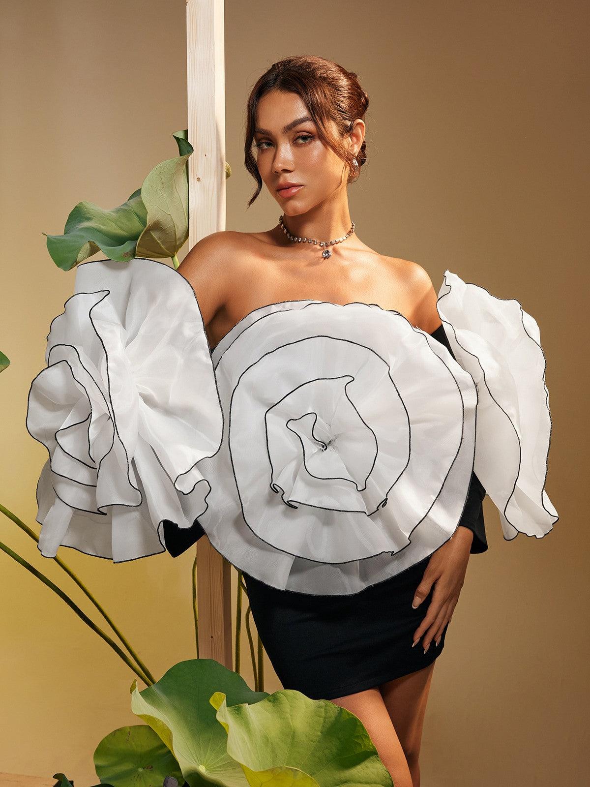 Selasi Off Shoulder Flower Mini Dress - Mew Mews