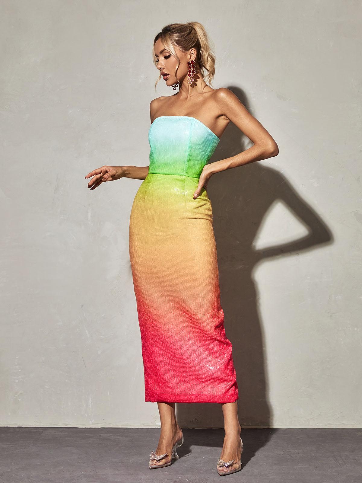 Shanti Strapless Sequin Ombre Maxi Dress - Mew Mews