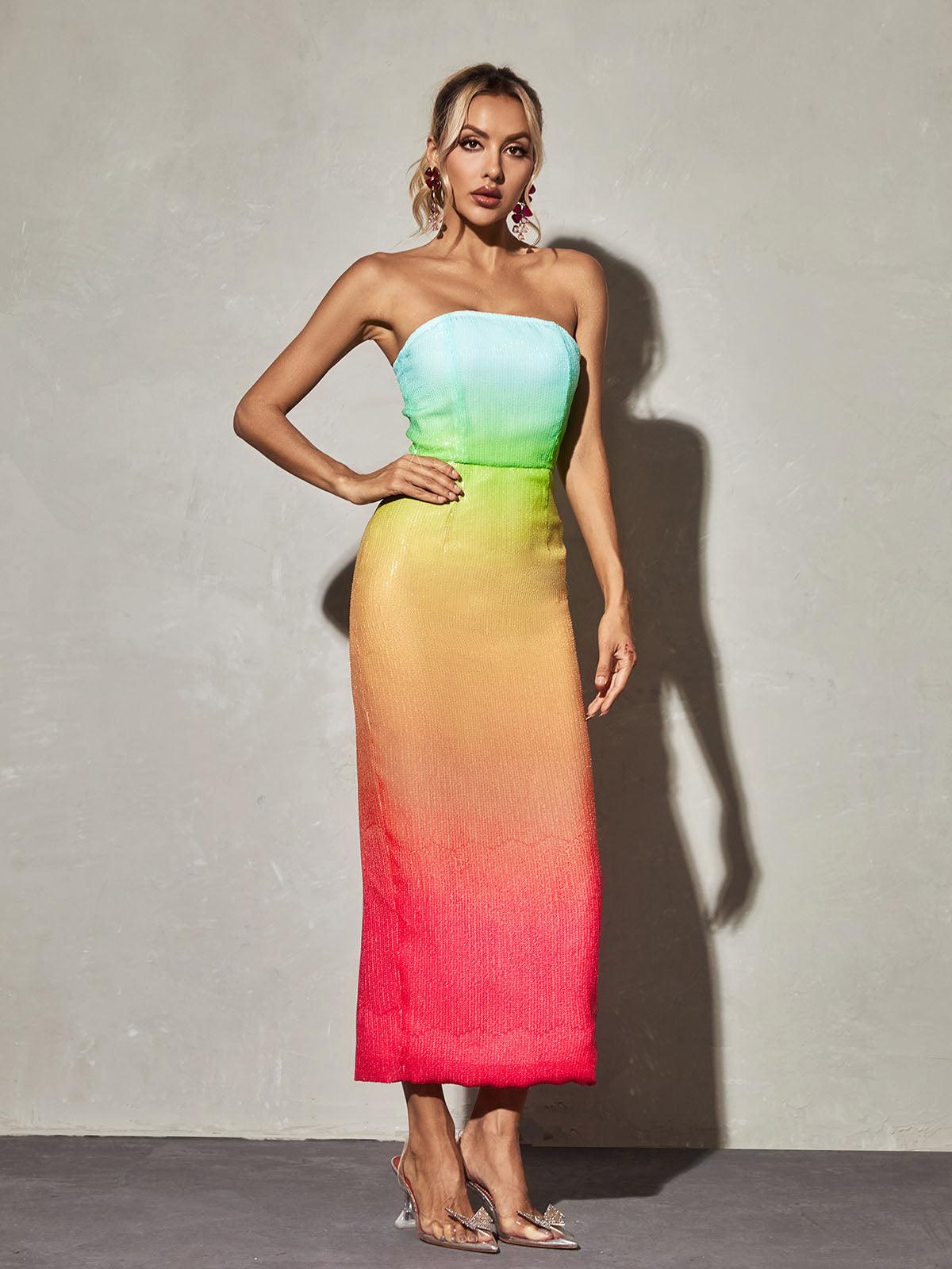 Shanti Strapless Sequin Ombre Maxi Dress - Mew Mews