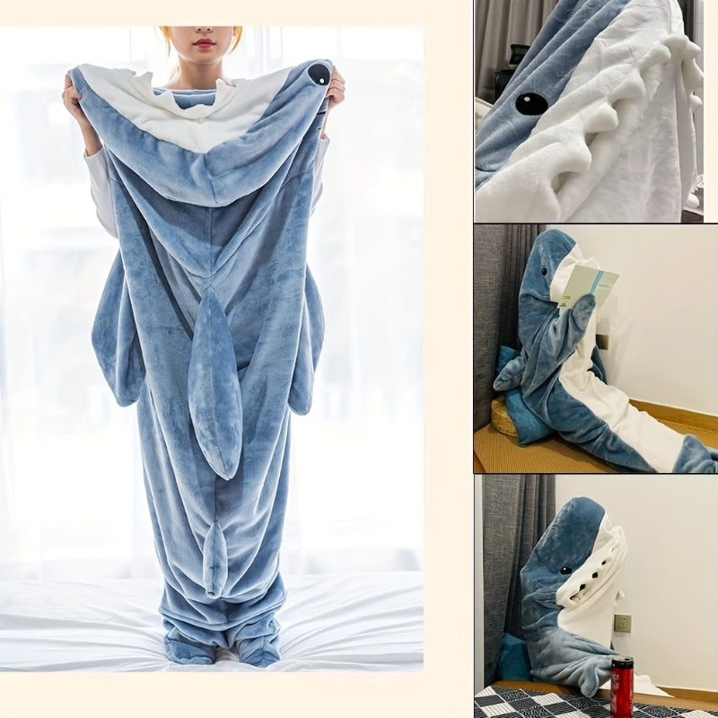 Ultra Soft Home Flannel Shark Hooded Blanket-CALLISTARI
