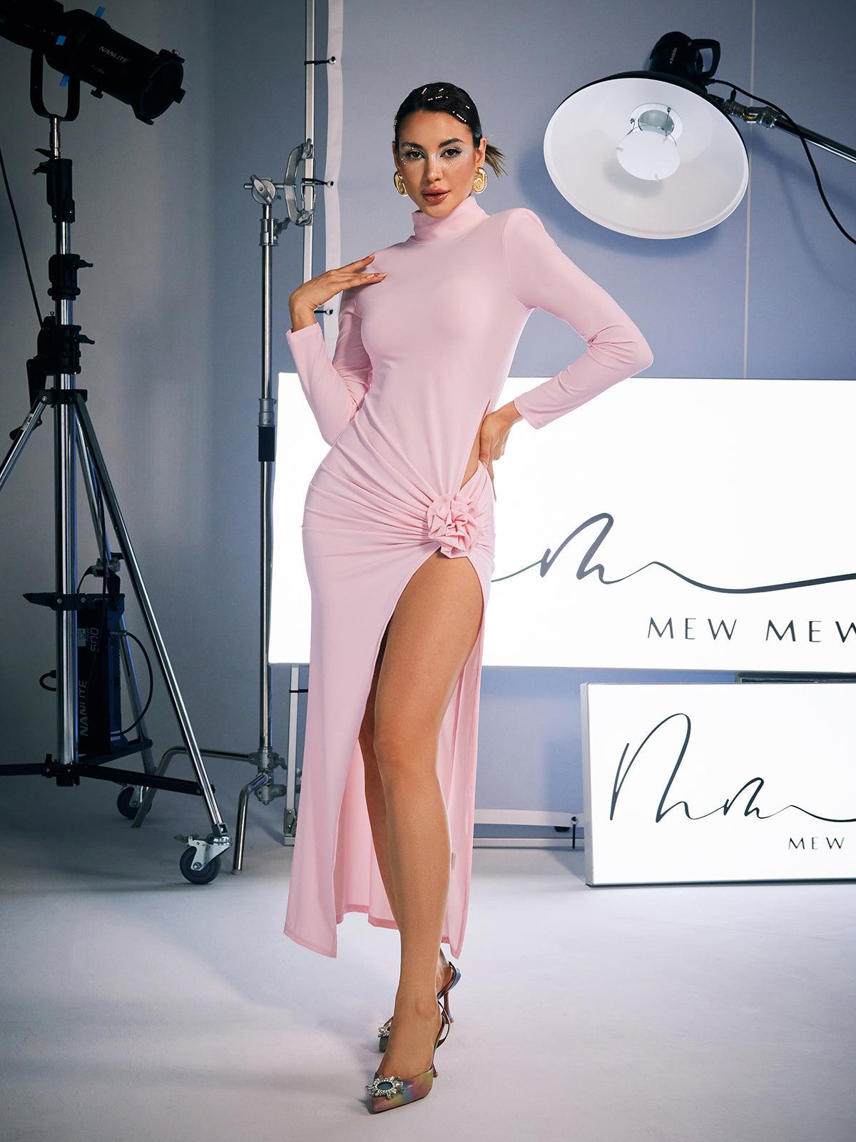 Shiphrah Long Sleeve Flower Split Midi Dress - Mew Mews