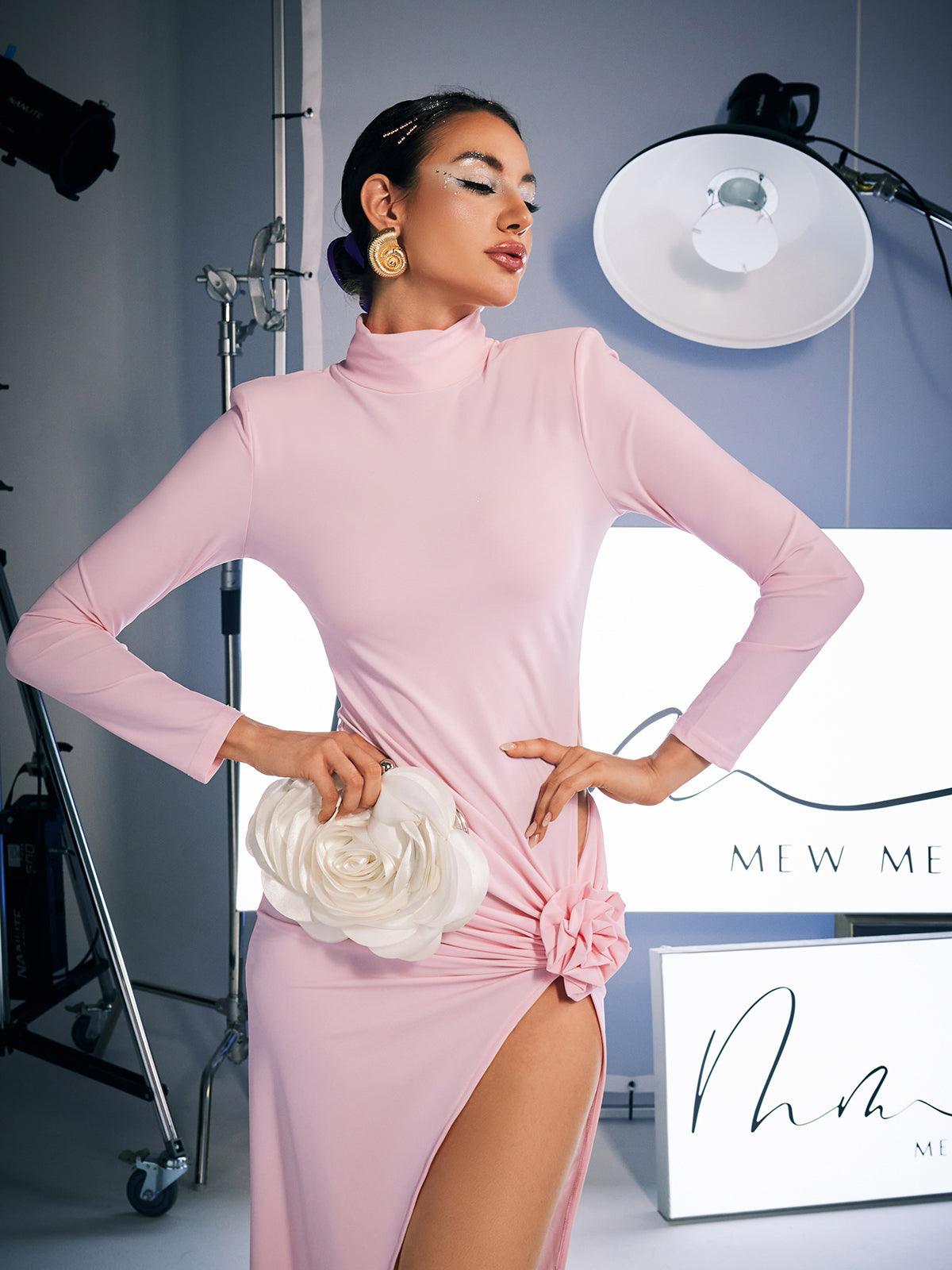 Shiphrah Long Sleeve Flower Split Midi Dress - Mew Mews