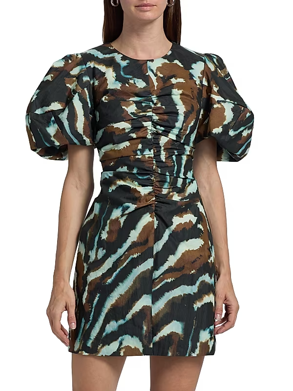 Tanner Animal-Printed Puff-Sleeve Minidress
