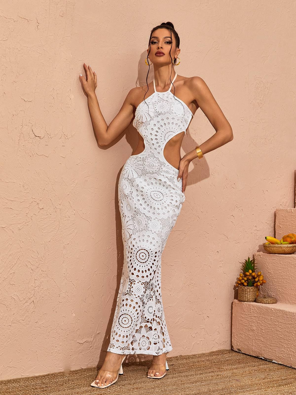 Thea Halterneck Cutout Lace Maxi Dress - Mew Mews