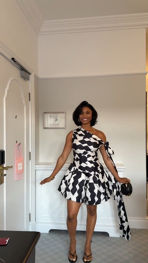 Glam Asymmetric Geometric Print Mini Dress