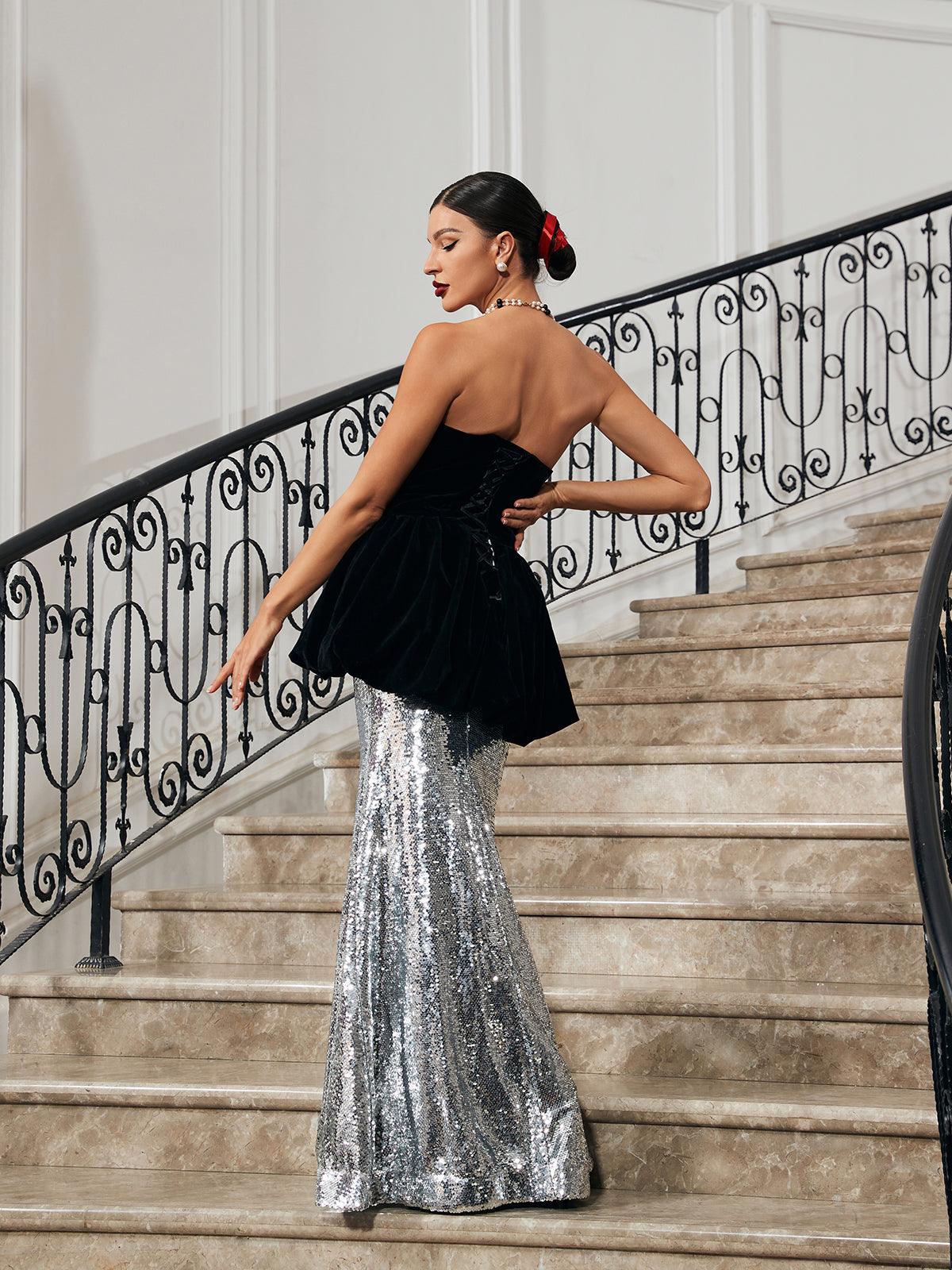 Trudy Patchwork Velvet Mermaid Dress - Mew Mews