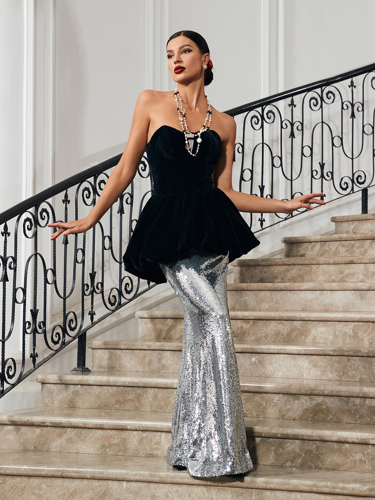 Trudy Patchwork Velvet Mermaid Dress - Mew Mews