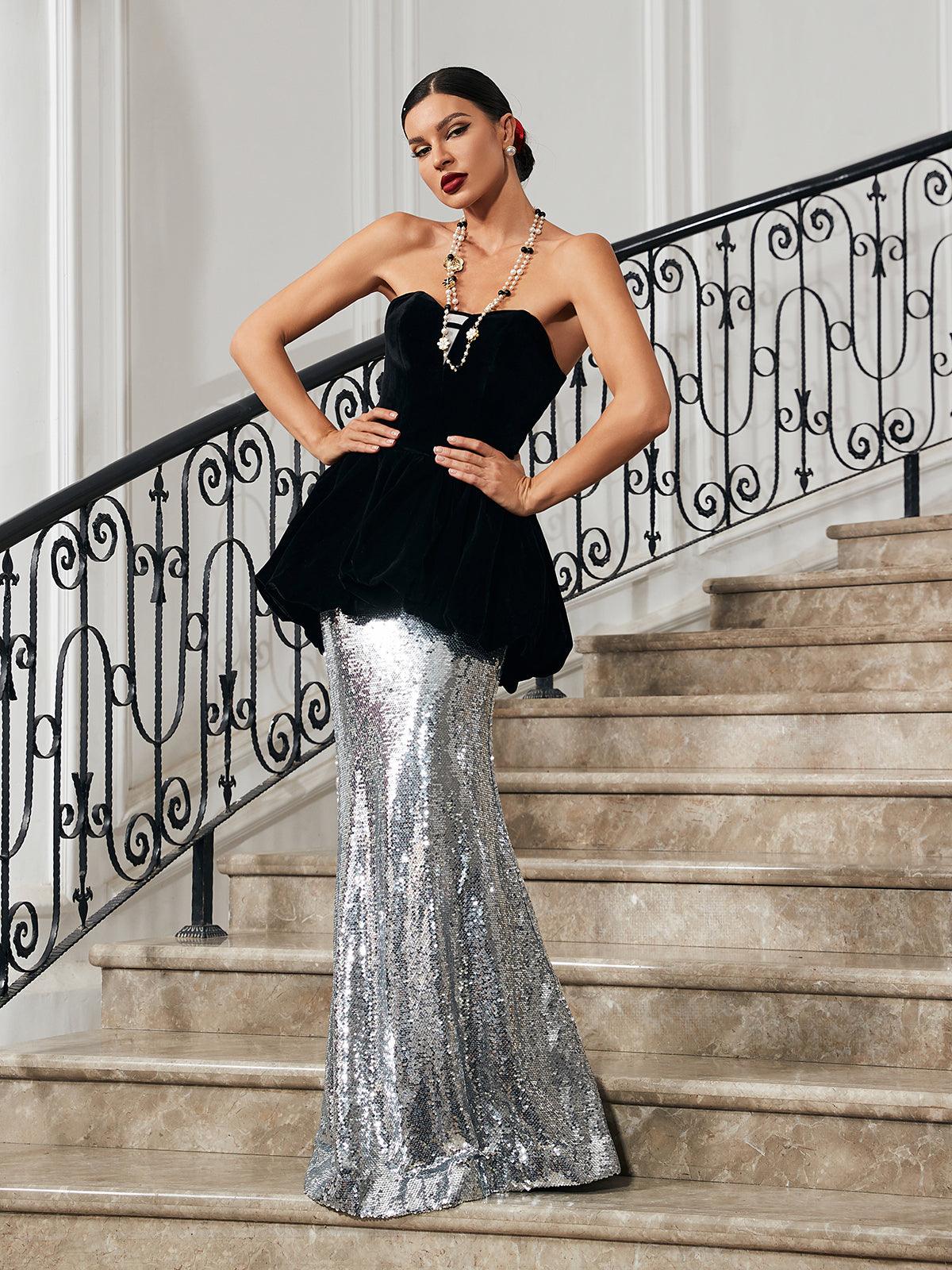 Trudy Patchwork Velvet Mermaid Dress - Mew Mews