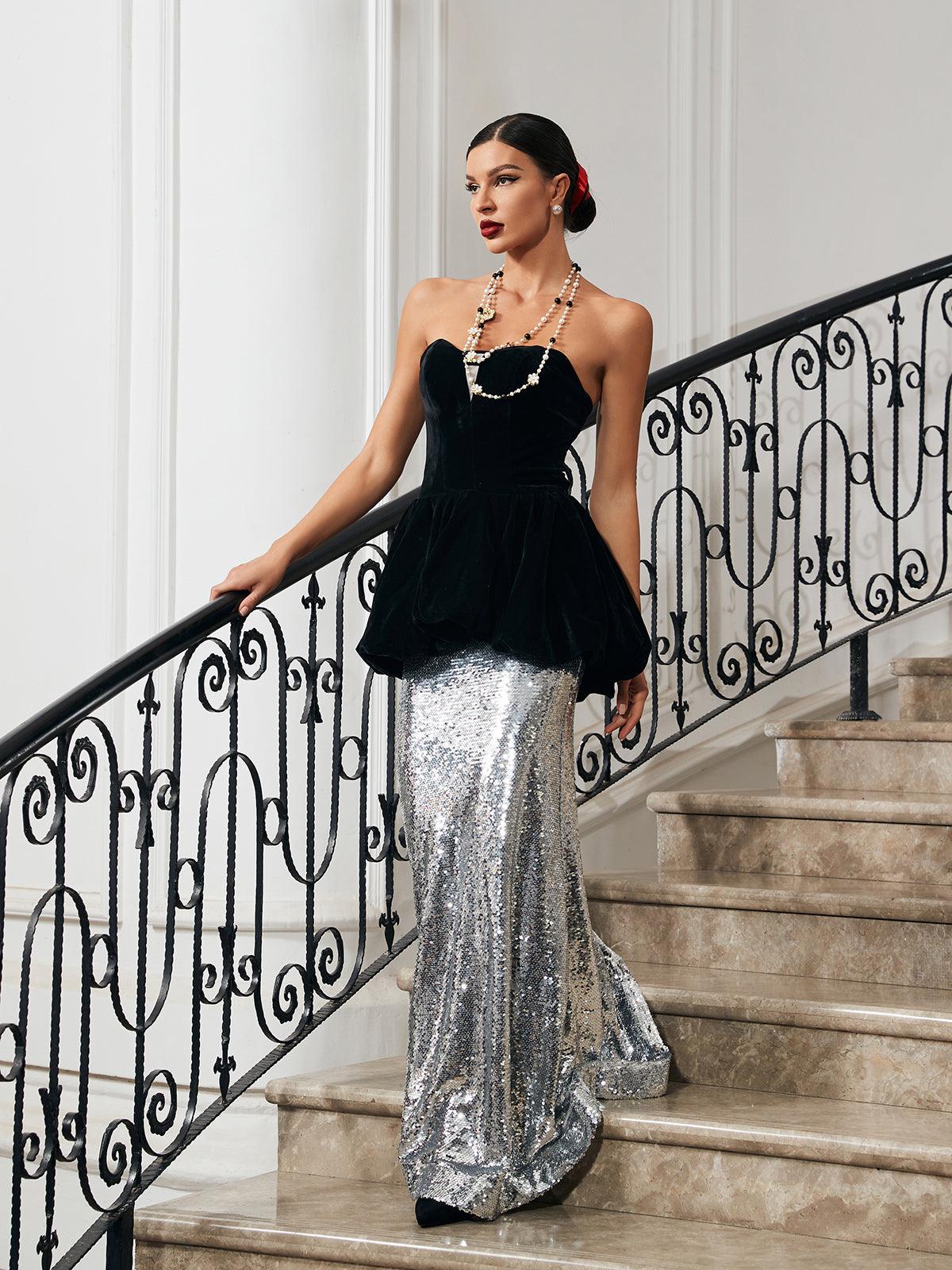 Trudy Patchwork Velvet Mermaid Dress - Mew Mews