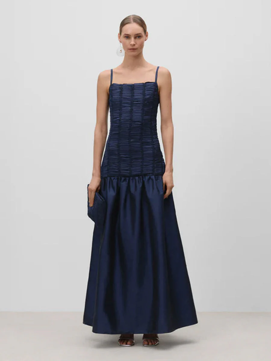 Sophisticated Spaghetti Strap Ruched Satin Dress