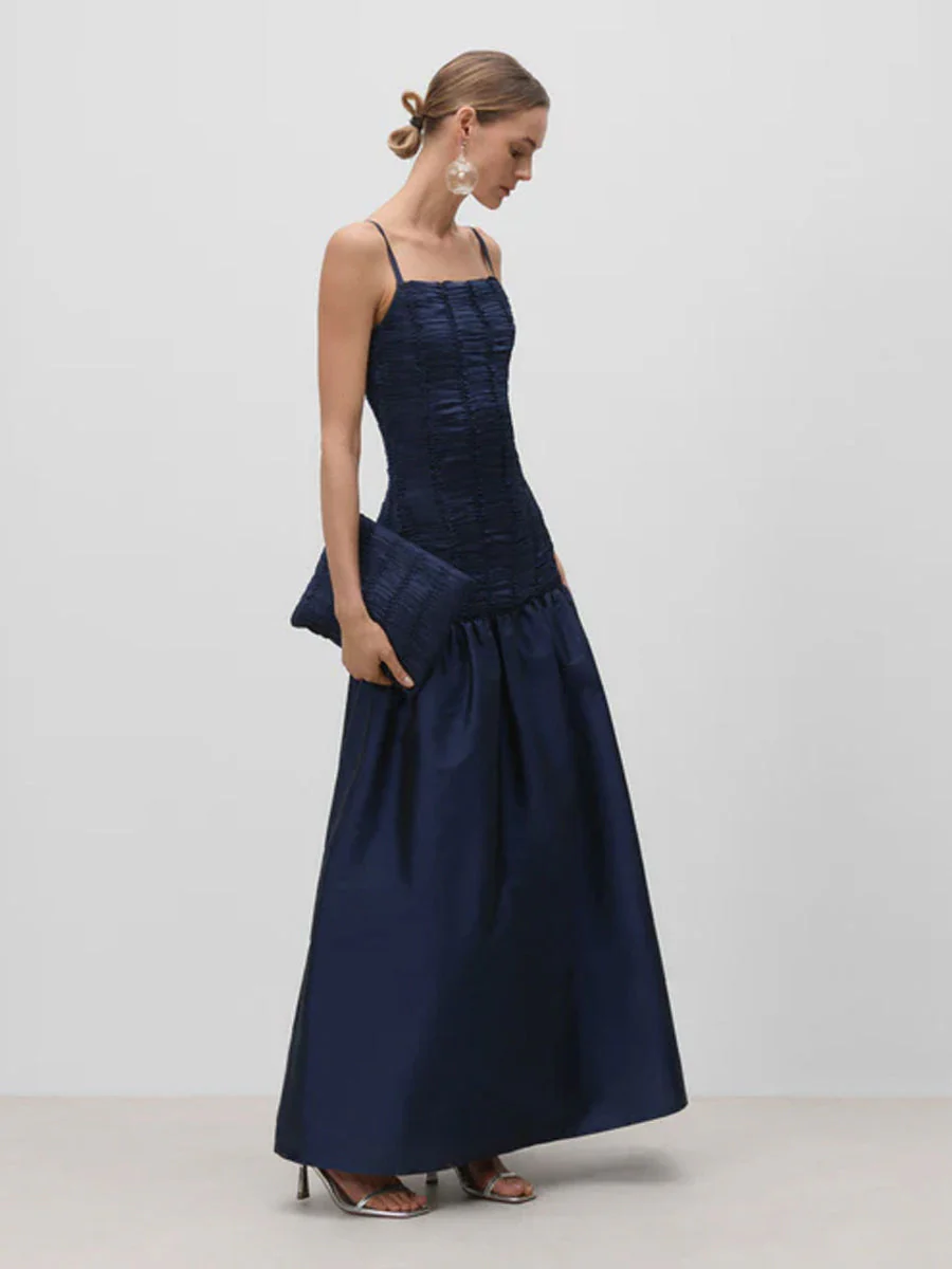 Sophisticated Spaghetti Strap Ruched Satin Dress