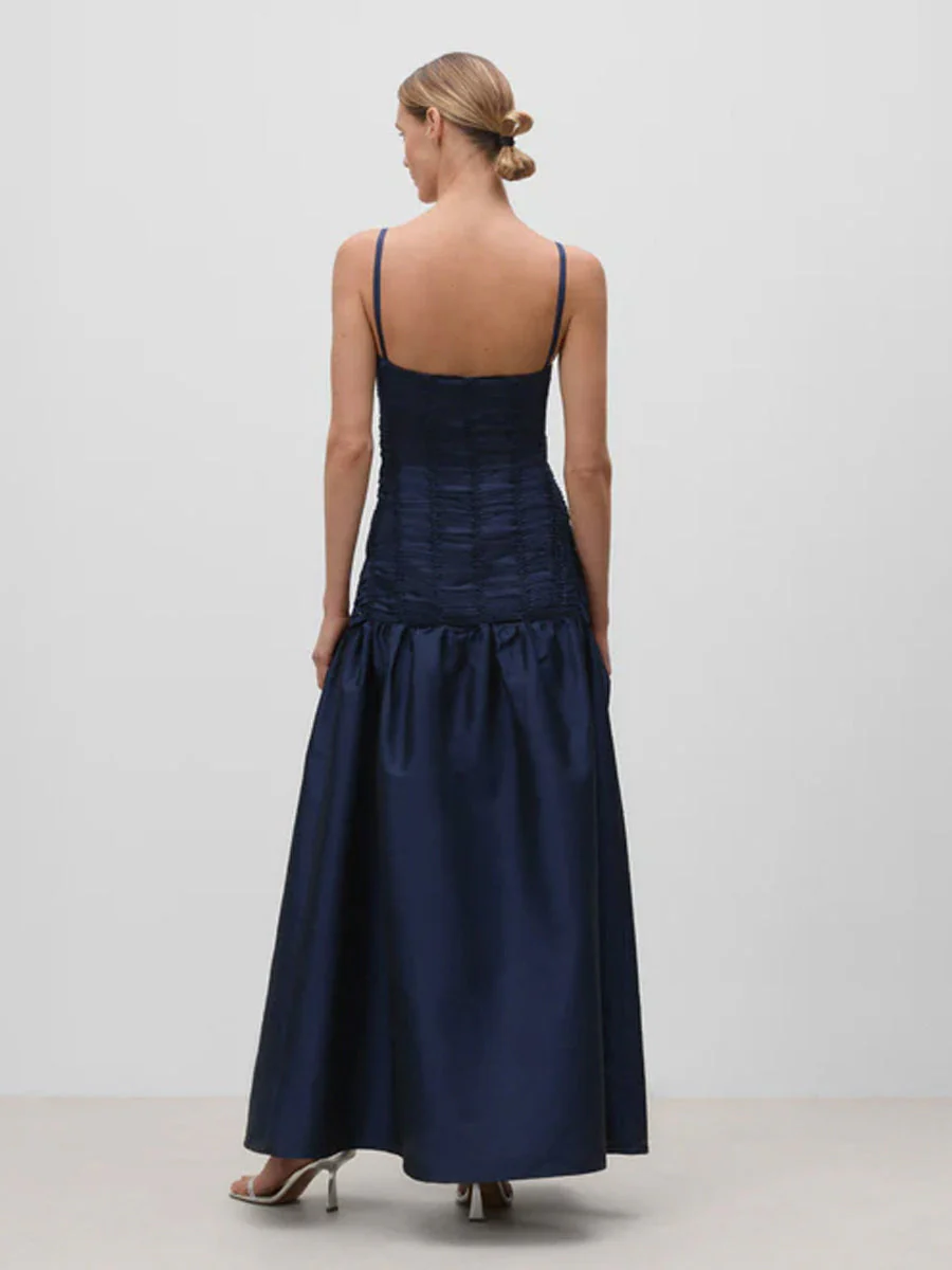 Sophisticated Spaghetti Strap Ruched Satin Dress