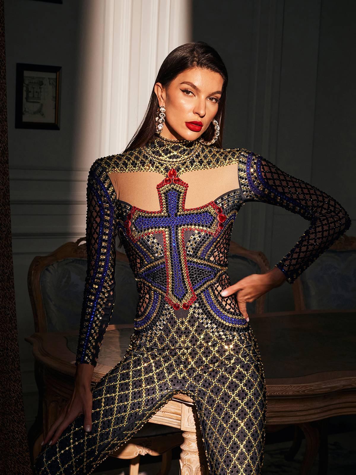 Venetia Printed Rhinestone Jumpsuit - Mew Mews