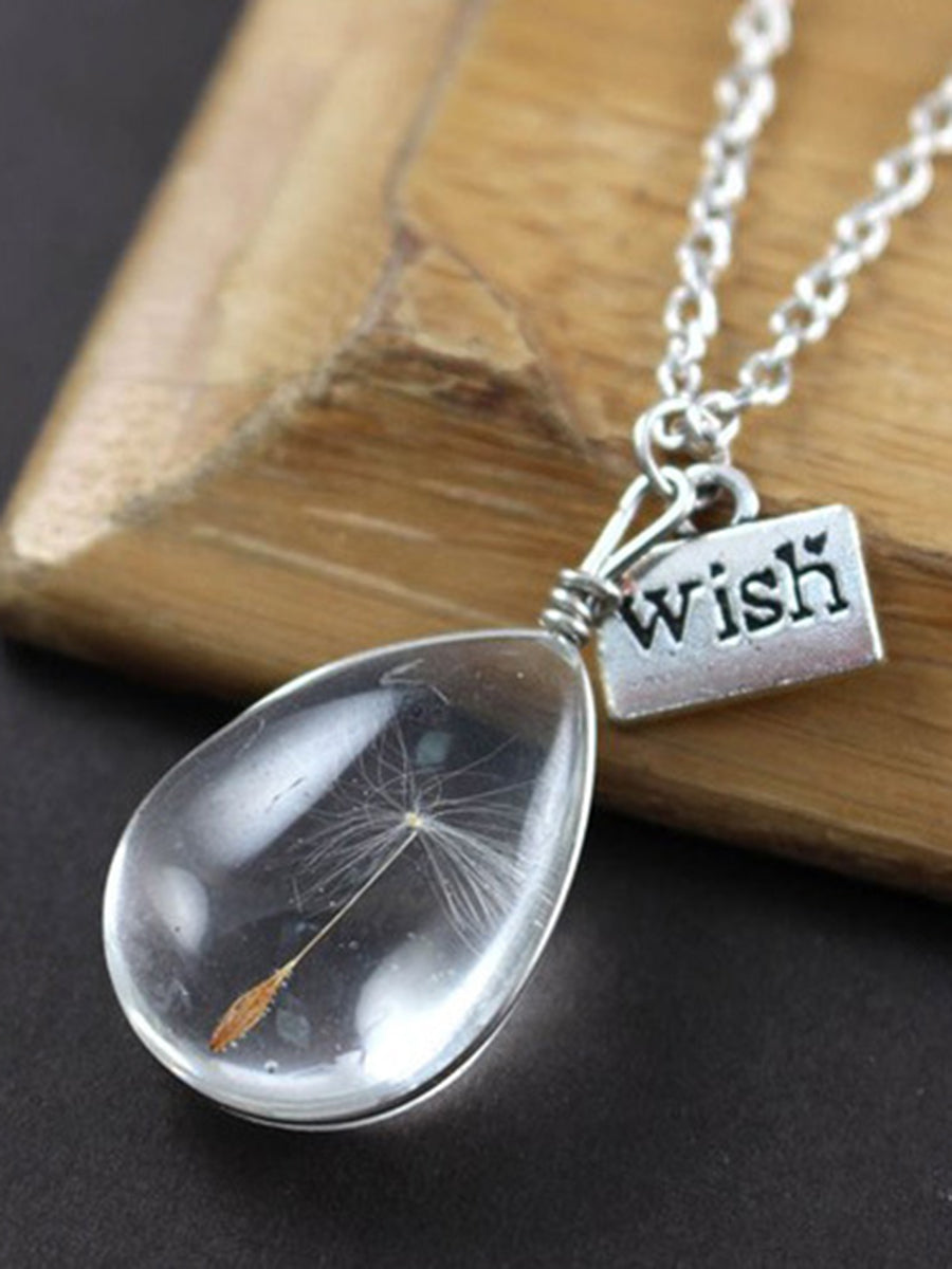 Resin Pressed Flower Necklaces - Teardrop Crystal Dandelion-CALLISTARI