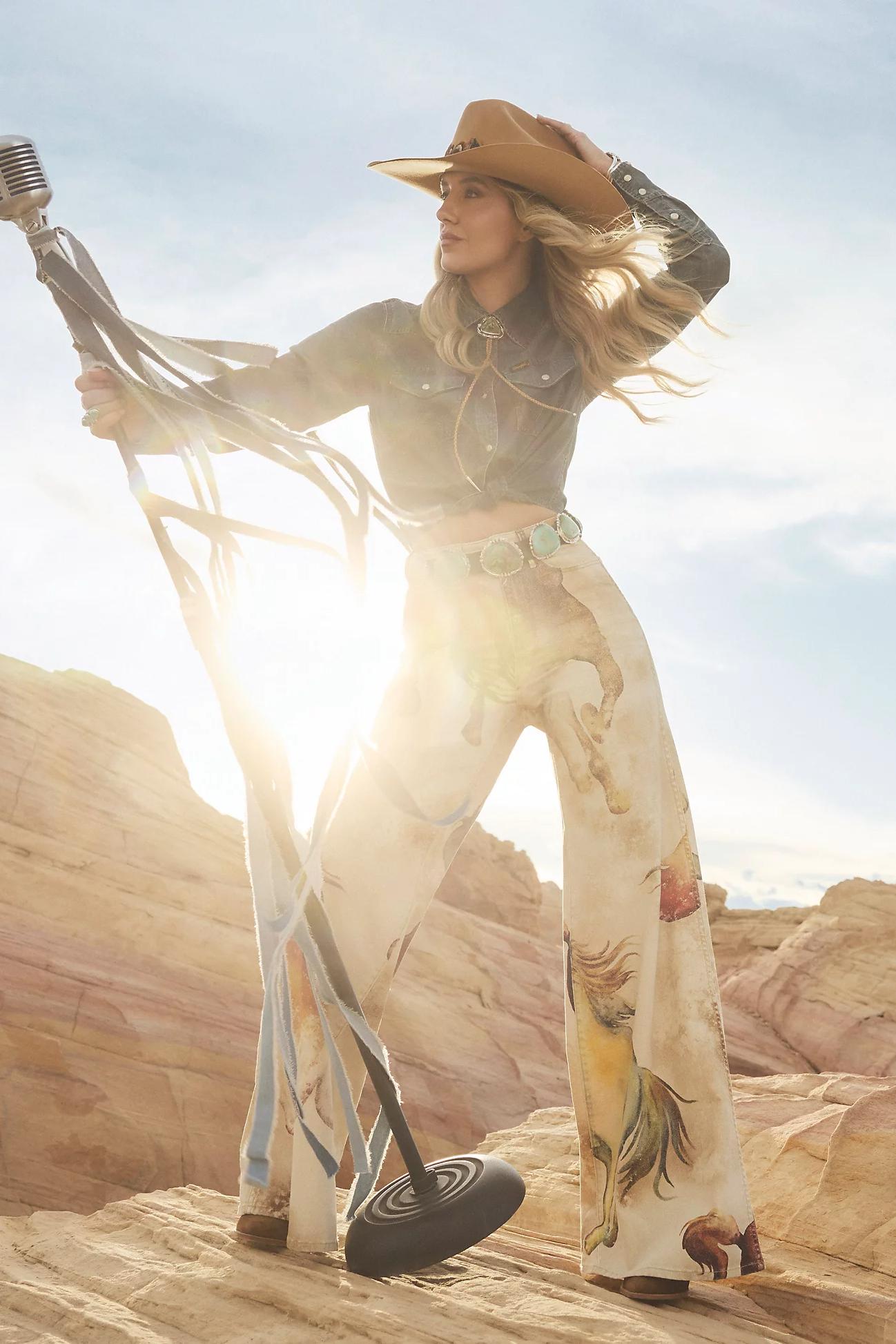 Horse - Printed Flared Denim Jeans-aritzao