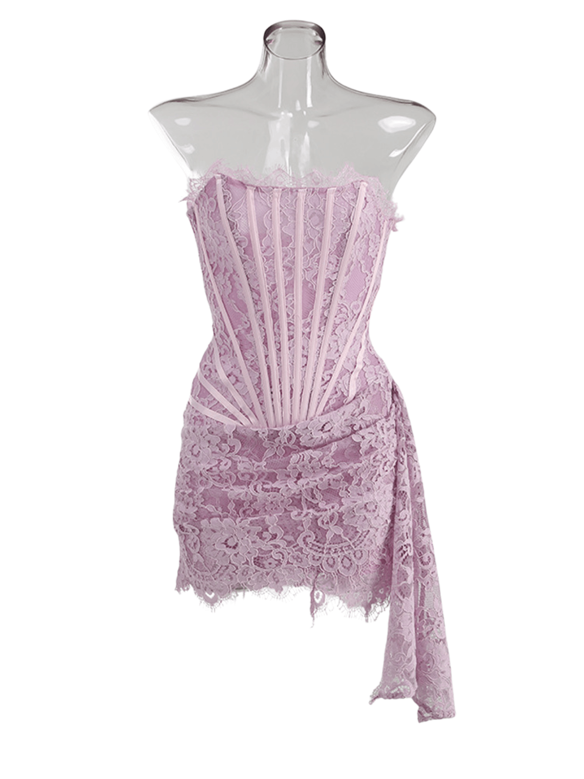 Yolita Strapless Patchwork Lace Dress In Lilac - Mew Mews