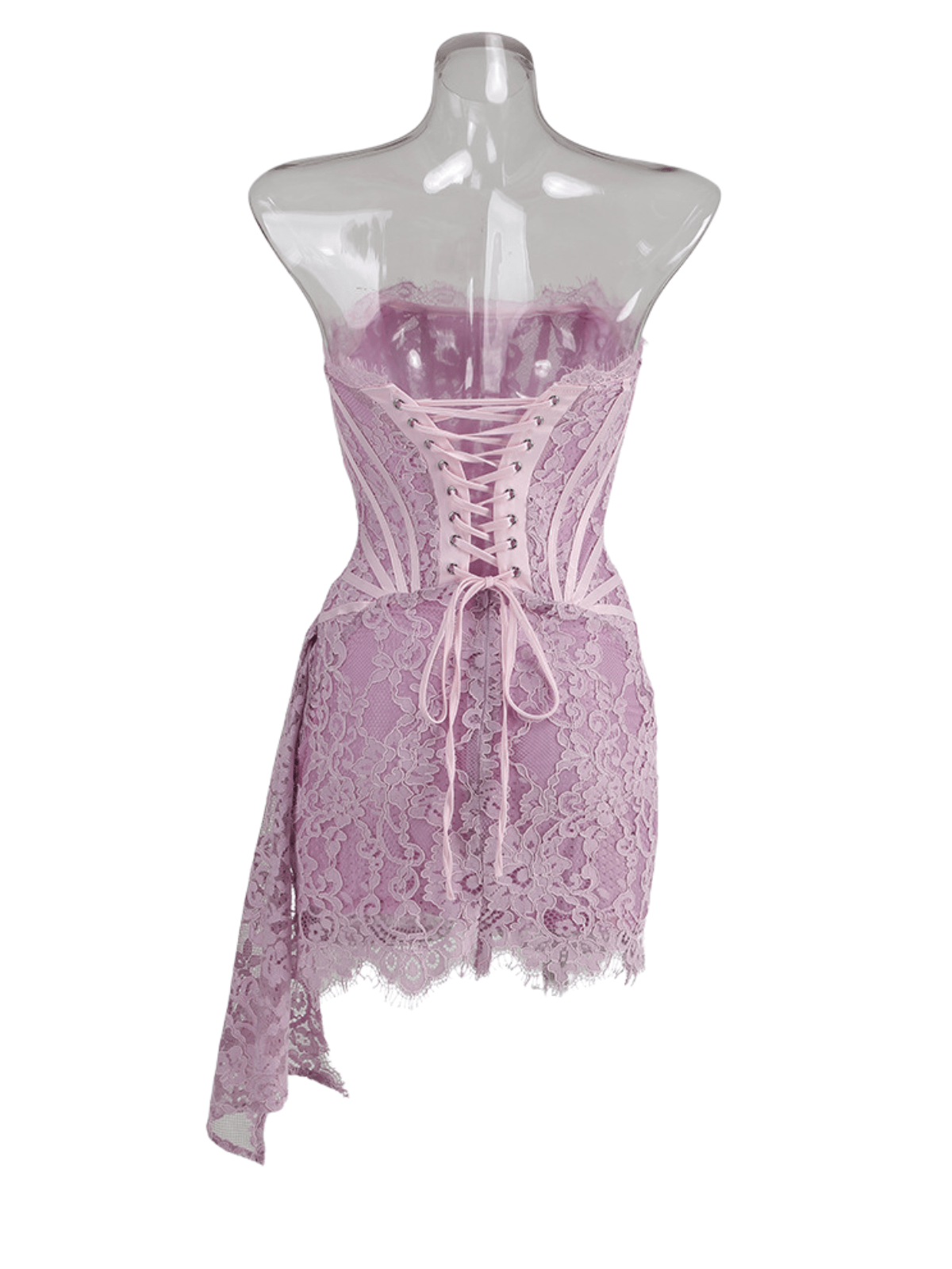 Yolita Strapless Patchwork Lace Dress In Lilac - Mew Mews