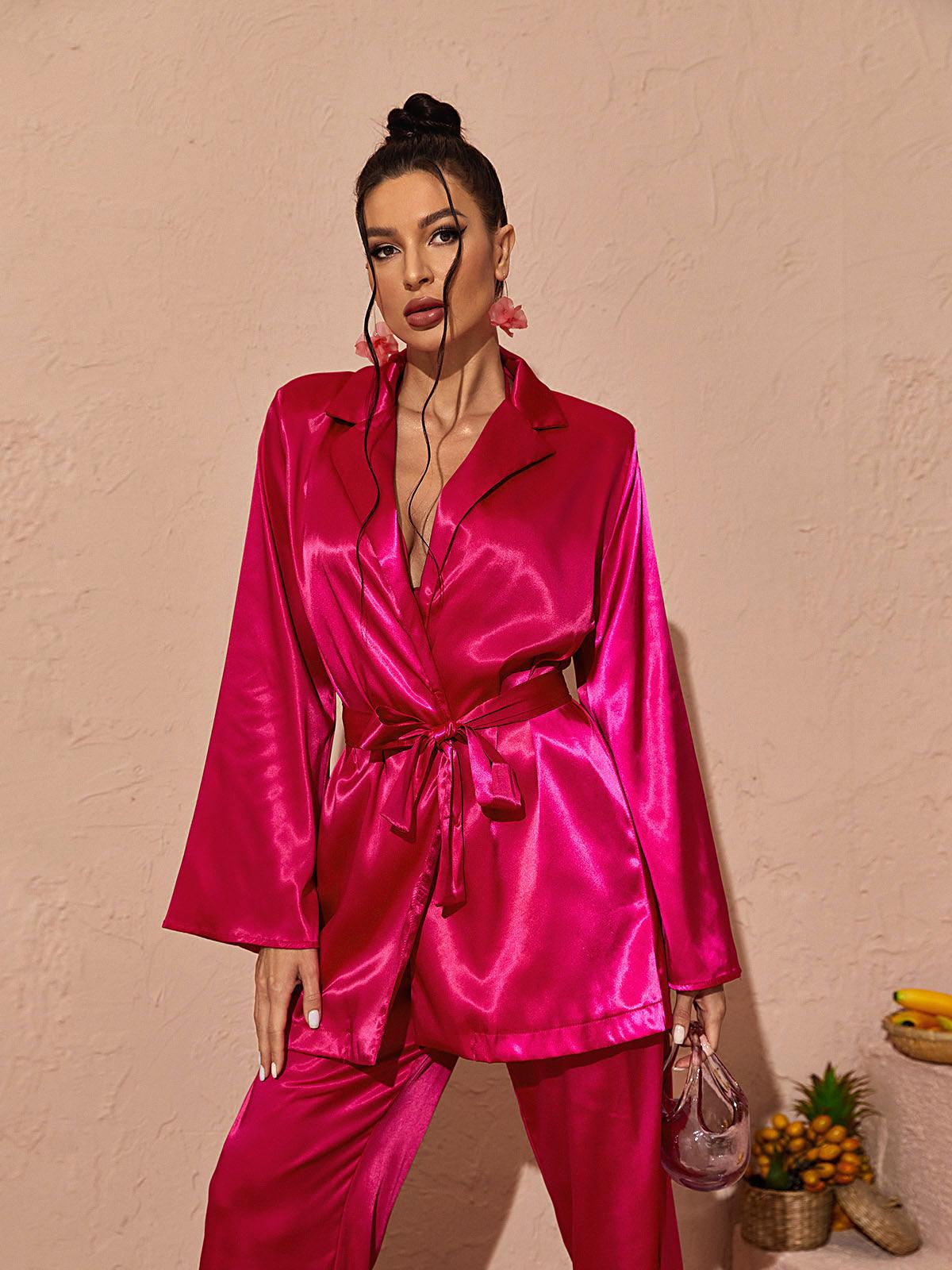 Zariyah Satin Blazer In Hot Pink - Mew Mews