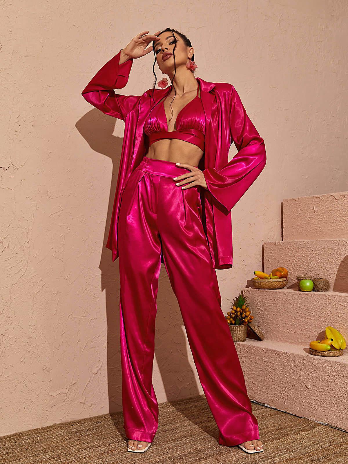 Zariyah Satin Blazer In Hot Pink - Mew Mews