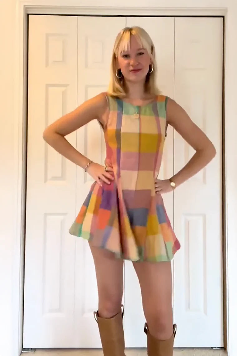 Vibrant Patchwork Grid Sleeveless Jumpsuit-aritzao