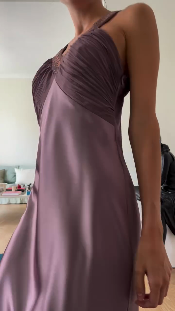 Lavender Halter Neck Satin Gown
