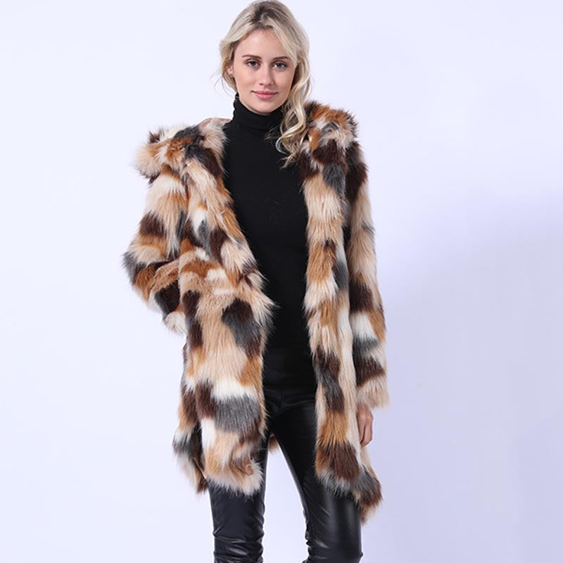 Hooded asymmetric faux fur coats-CALLISTARI