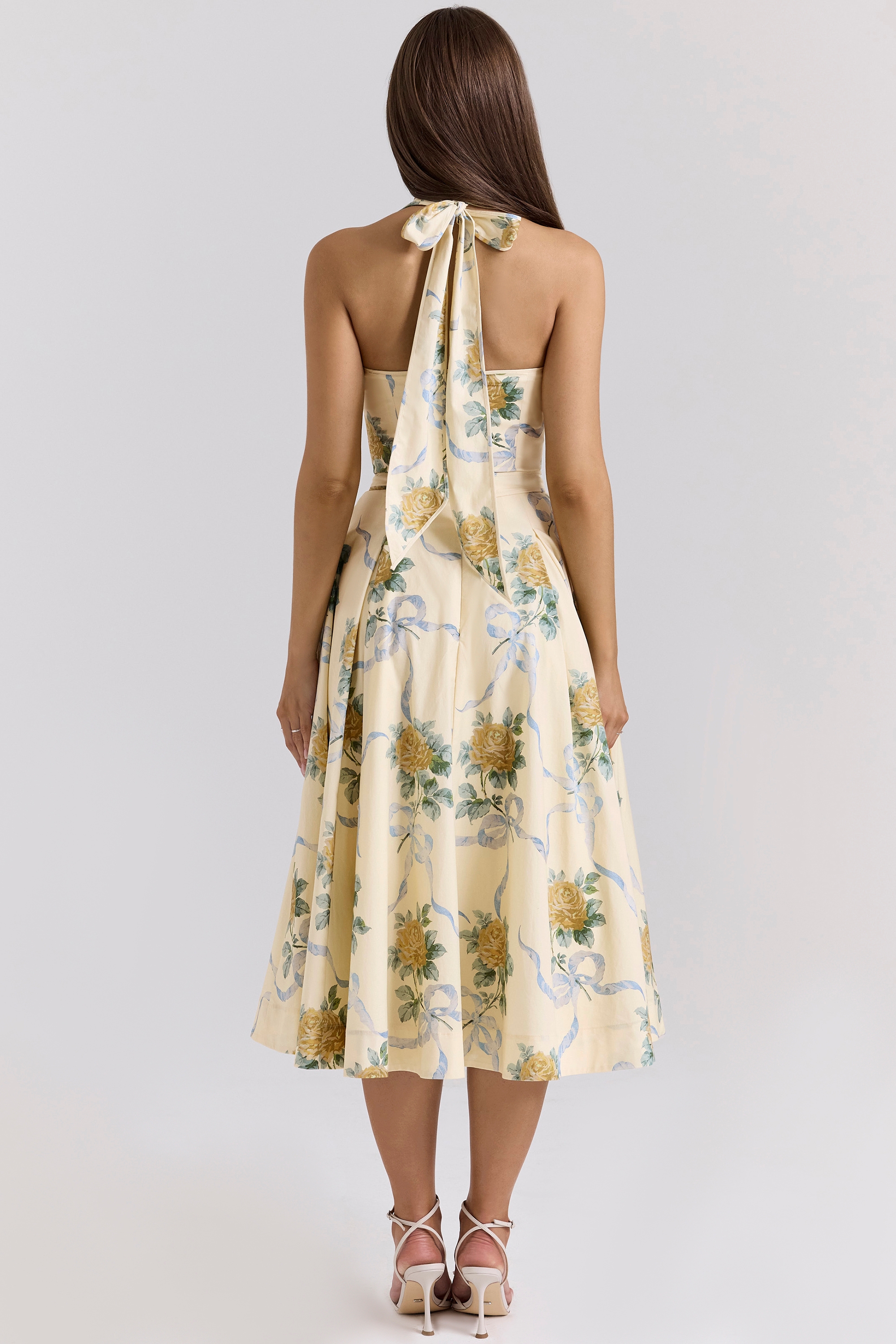 Lemon Silk Backless Midi Dress