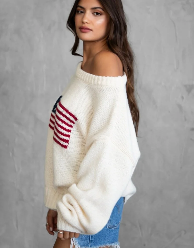 American Flag Off The Shoulder Sweater