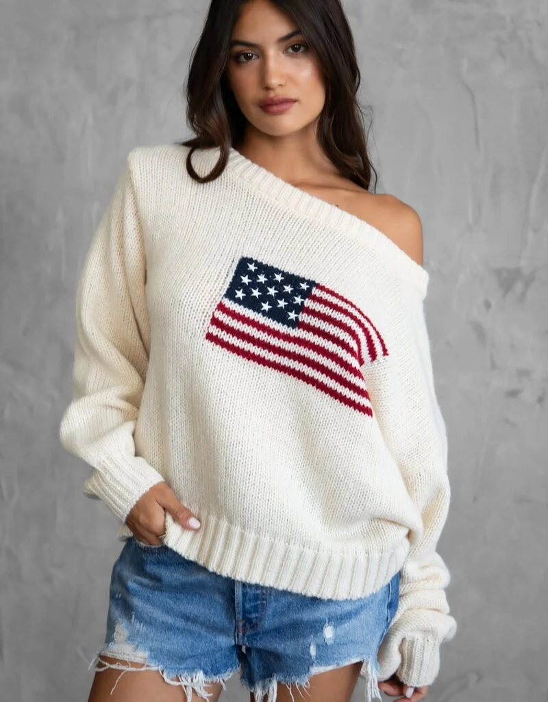 American Flag Off The Shoulder Sweater