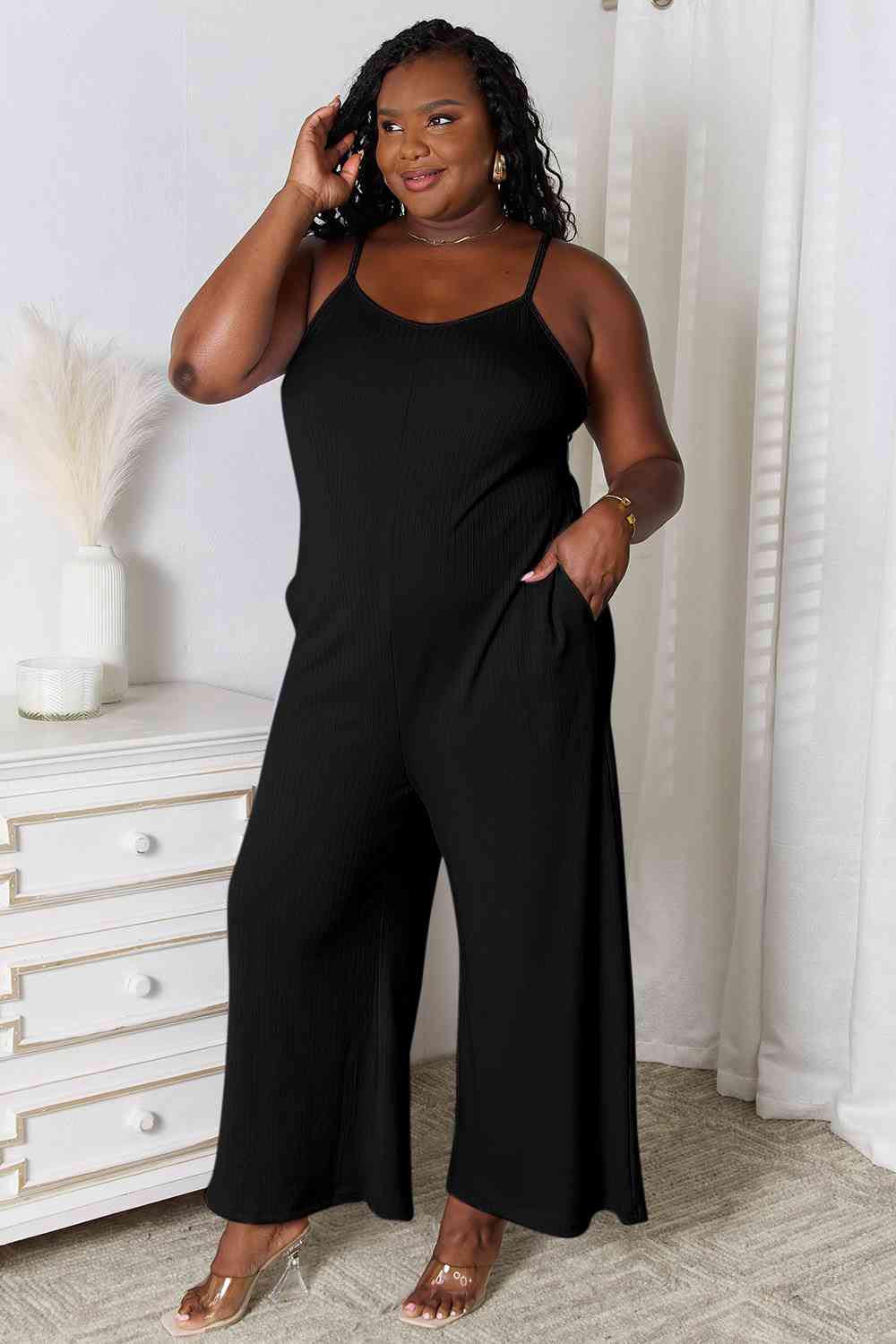 Basic Bae Full Size Spaghetti Strap V-Neck Jumpsuit-aritzao