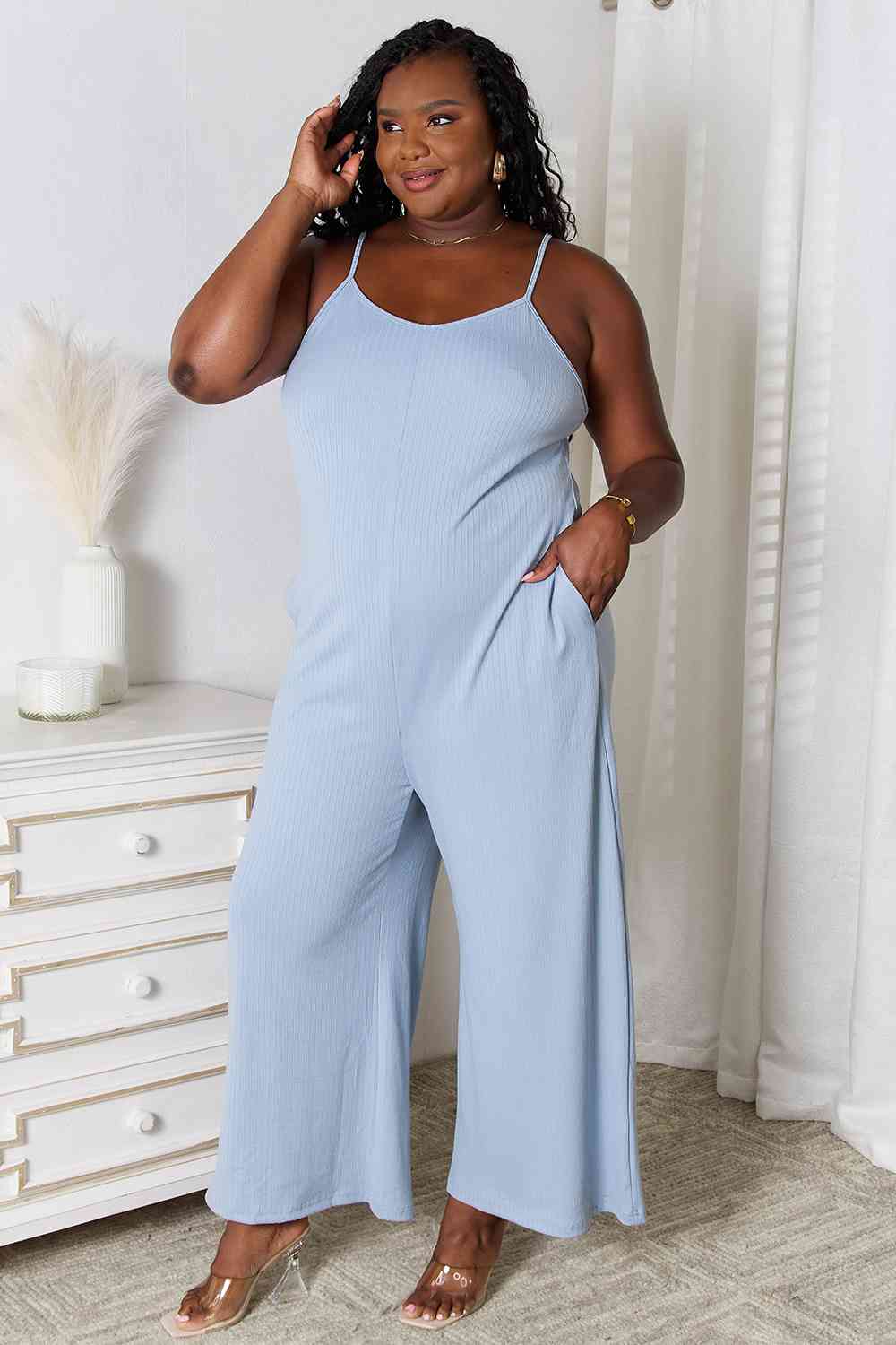 Basic Bae Full Size Spaghetti Strap V-Neck Jumpsuit-aritzao
