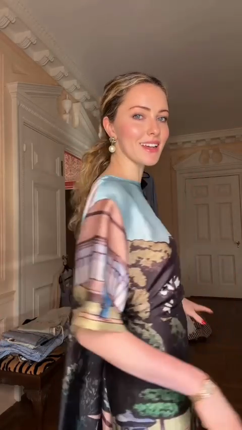 Landscape Print Oversized Silk-Blend Dress