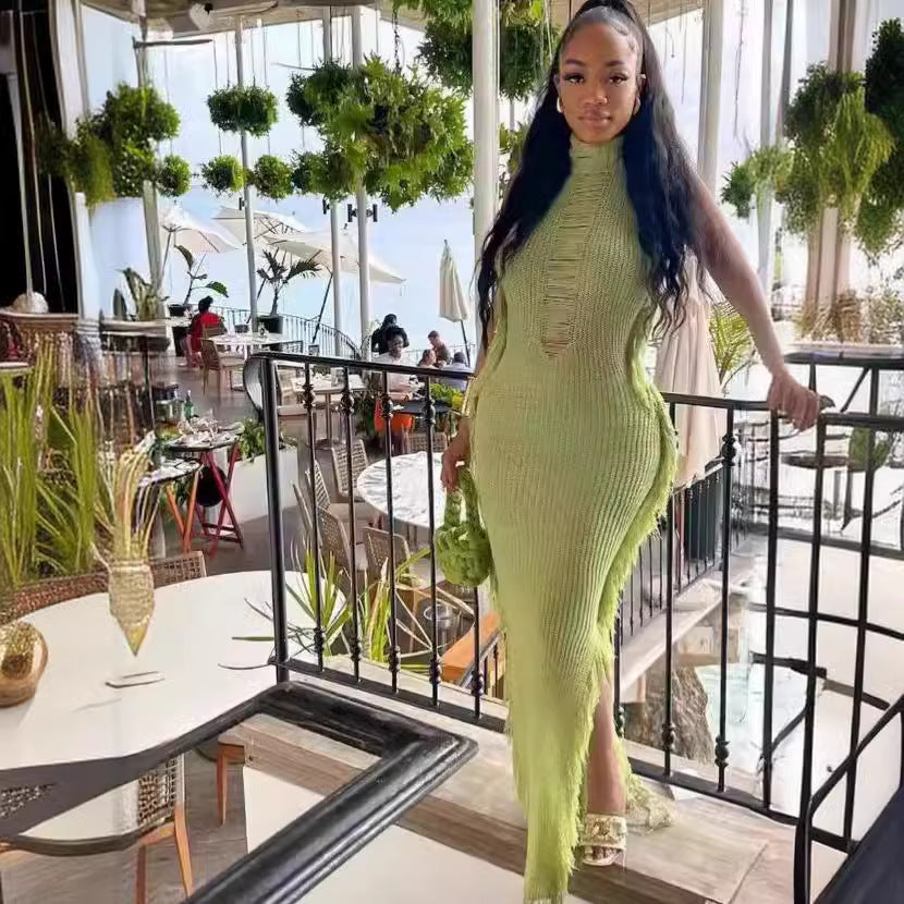 Zoe Fringe Flair Knit Maxi Dress-CALLISTARI