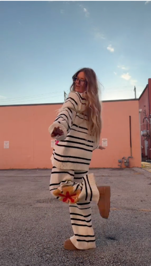 Striped Floral Knit Co - ord Set-aritzao