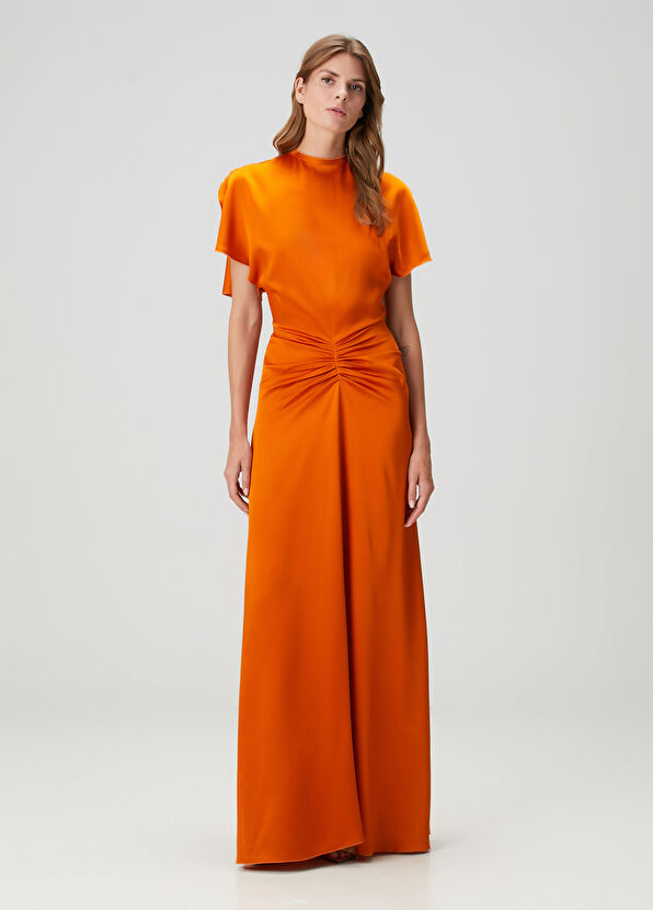 Glam Ruched Mock Neck Maxi Dress