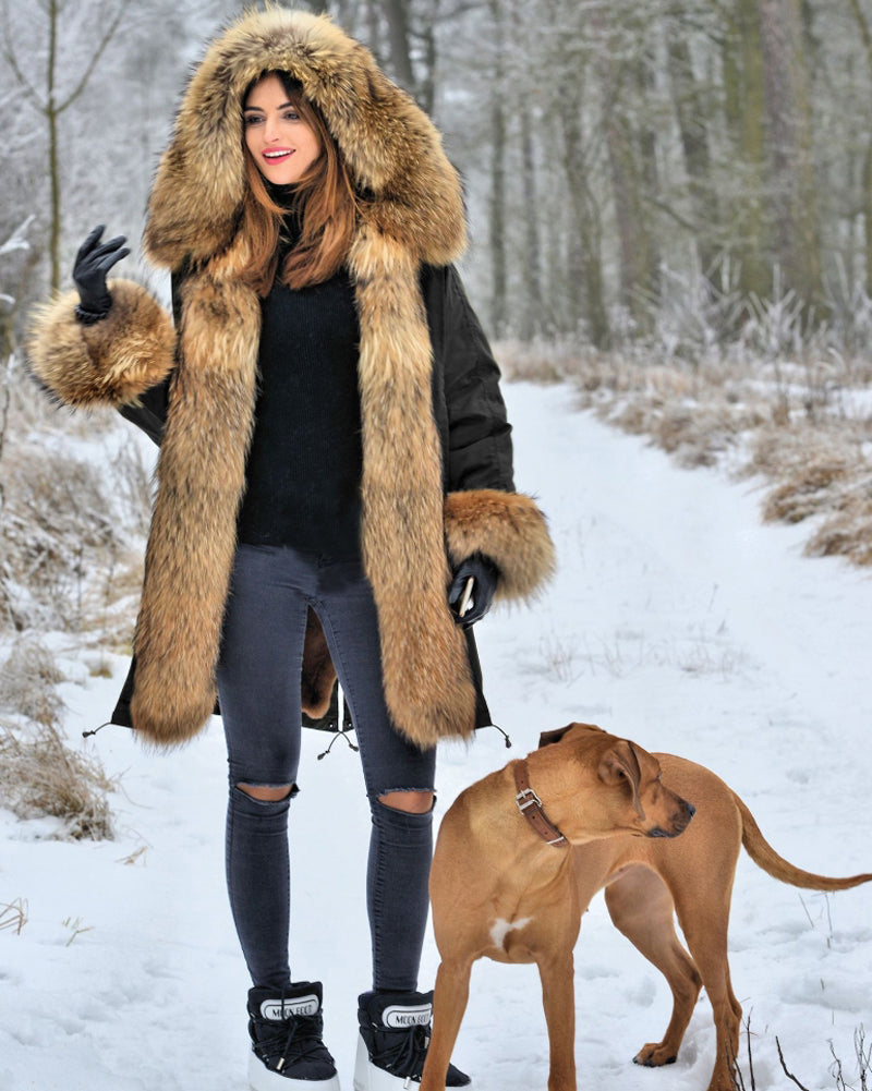 Callistari Womens Hooded Faux Fur Lined Warm Coats Parkas Anoraks Outwear Winter Long Jackets-CALLISTARI