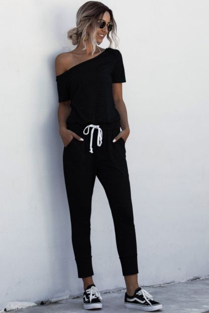 Asymmetrical Neck Tied Jumpsuit with Pockets-aritzao