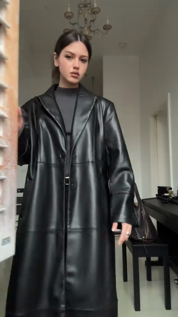 Black Leather Trench Coat-aritzao