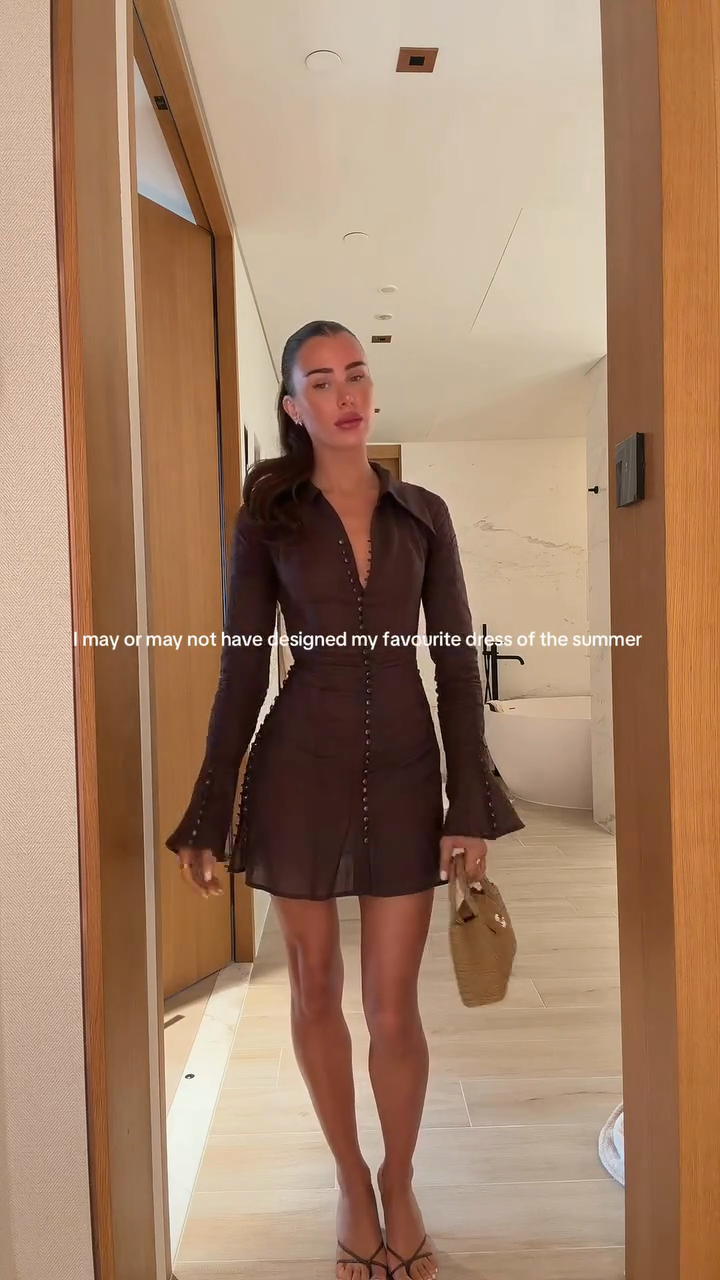Chocolate brown tulle button mini dress