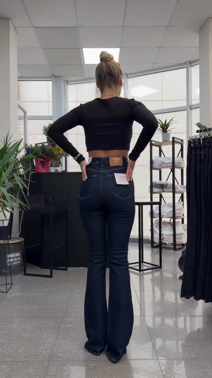 Dark washed high-waisted flared jeans