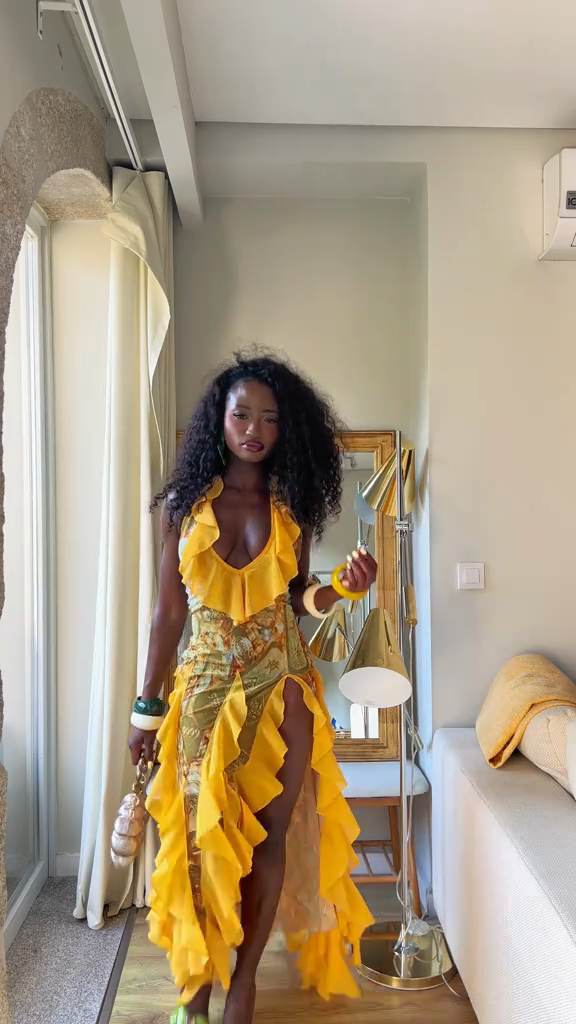 Yellow Ruffled Halter Dress-aritzao